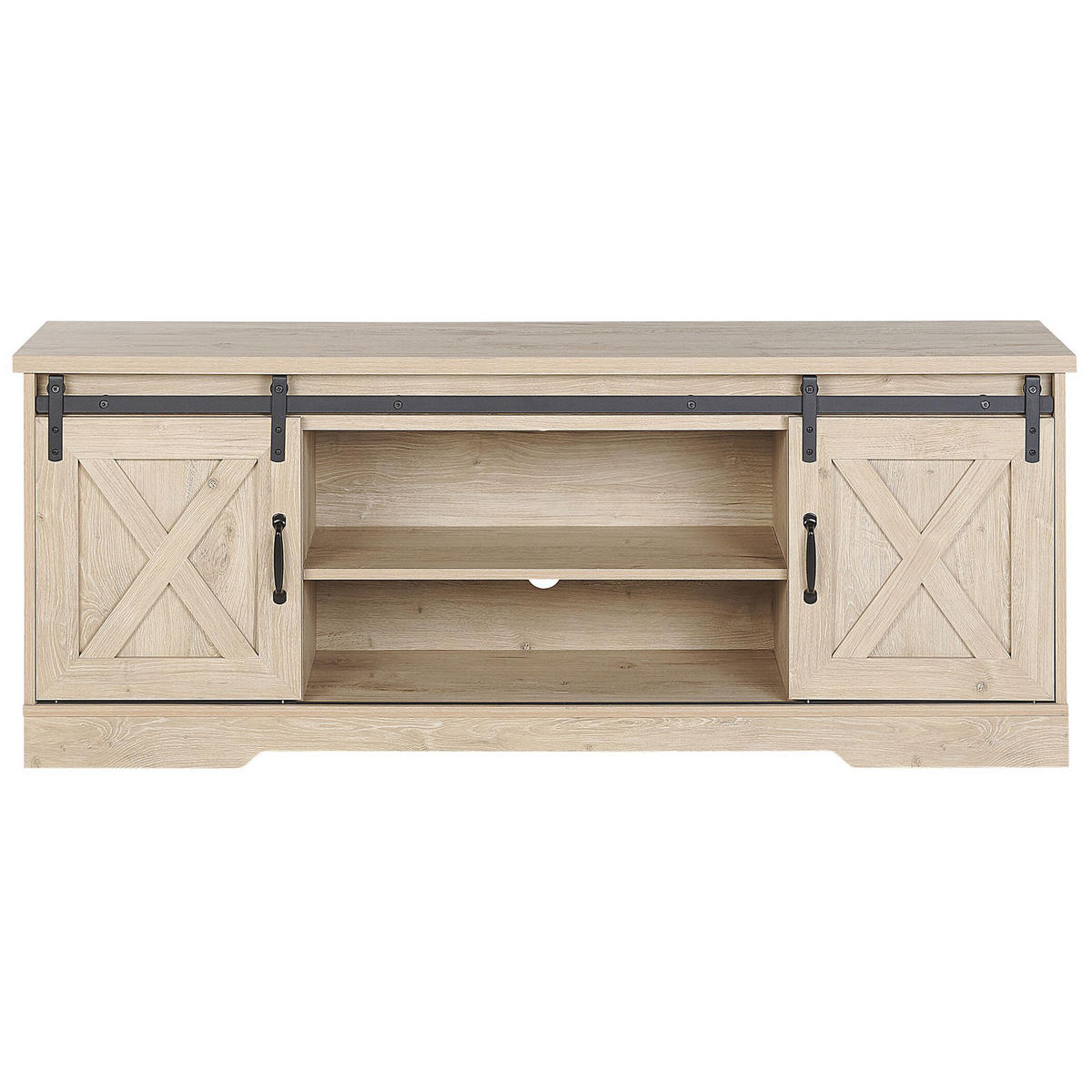 TV-MÖBEL Hellbraun, Schwarz ULAN 40/150/60 cm - Hellbraun, Holzwerkstoff (150/60/40cm) - Beliani
