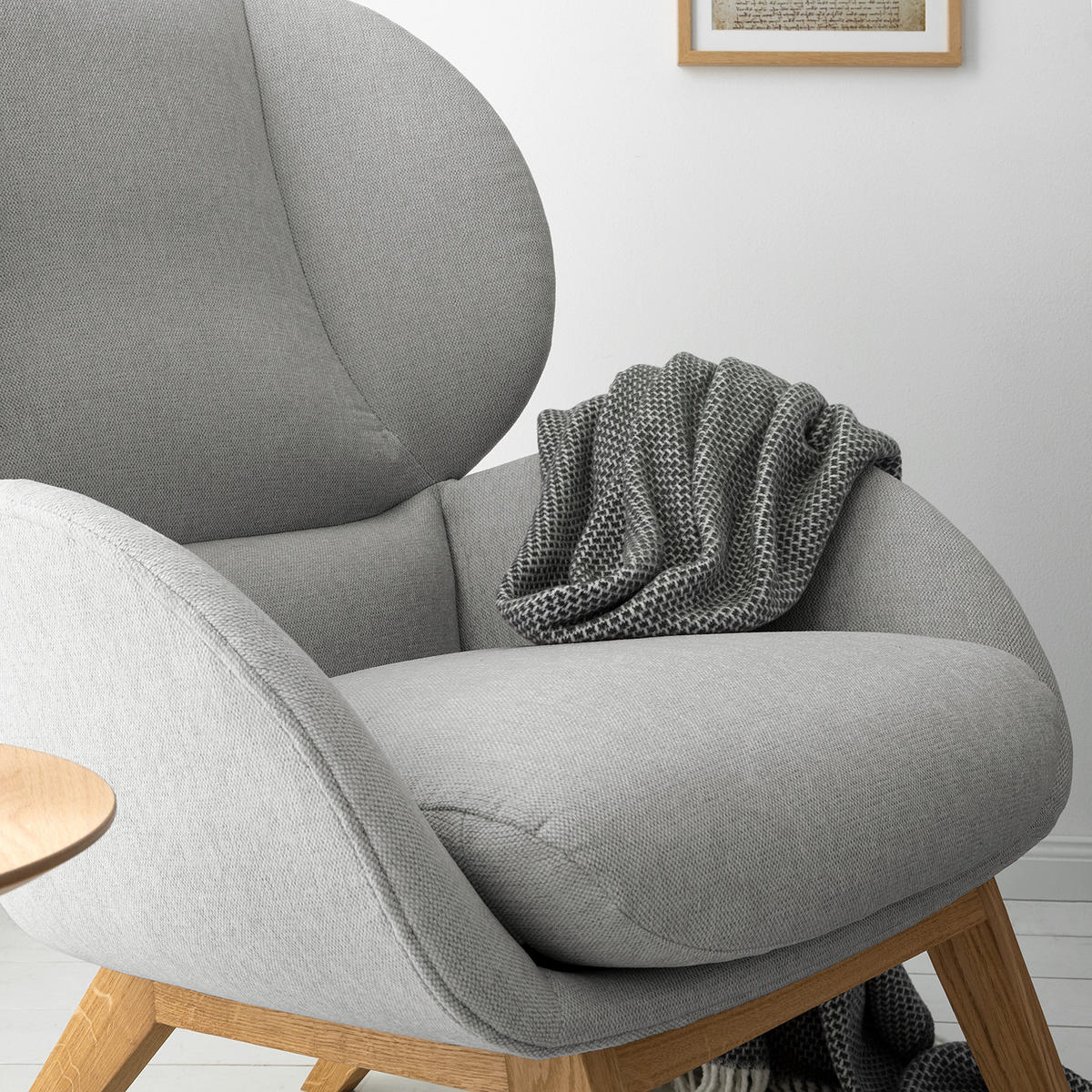 SESSEL - Eichefarben/Hellgrau, Eichenholz/Textil (82/102/90cm) - home24