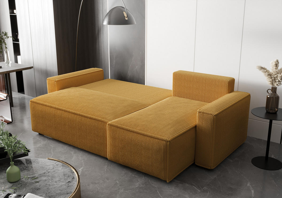 ECKSOFA AMRO CORD Schwarz mit Schlaffunktion - Schwarz, Kunststoff/Textil (237/140cm) - Luxkor24