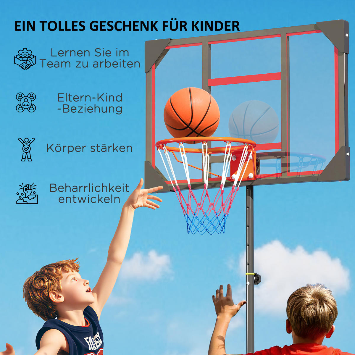 KINDER BASKETBALLKORB, Rot, Kunststoff, Stahl - Rot, Kunststoff (2/83cm) - AIYAPLAY