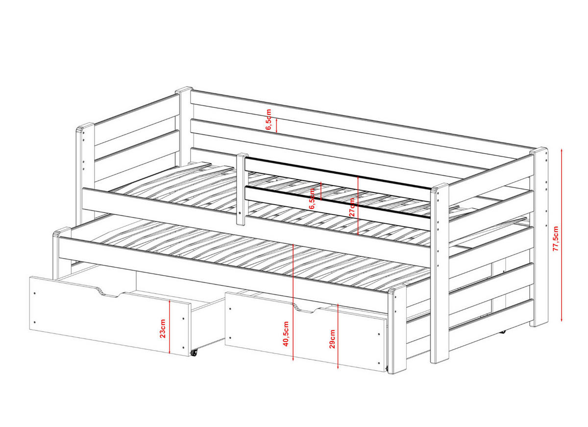 KINDERBETT 90x200 cm mit Ausziehbett & zwei Schubladen in Olivgrün - Olivgrün, Holzwerkstoff (90/200cm) - Kids Collective