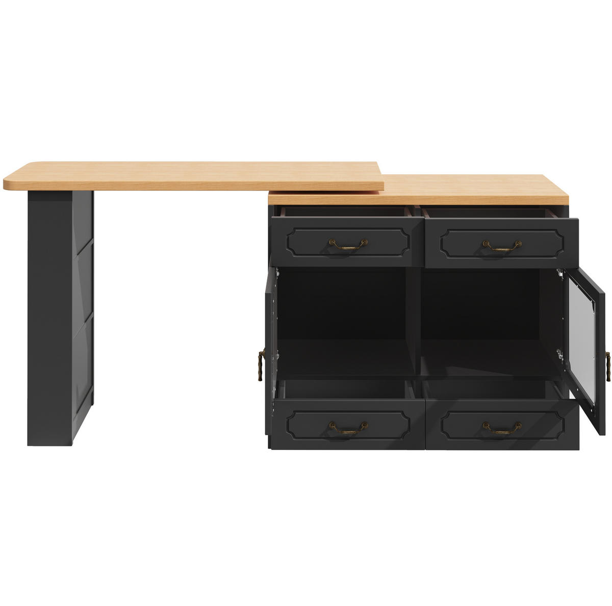BARTISCH Ausziehbarer aus MDF mit 360° Drehplatte & LED, 135-203/39/92,8 cm, Schwarz - Schwarz, Holzwerkstoff (39/92.8/135cm) - Redom
