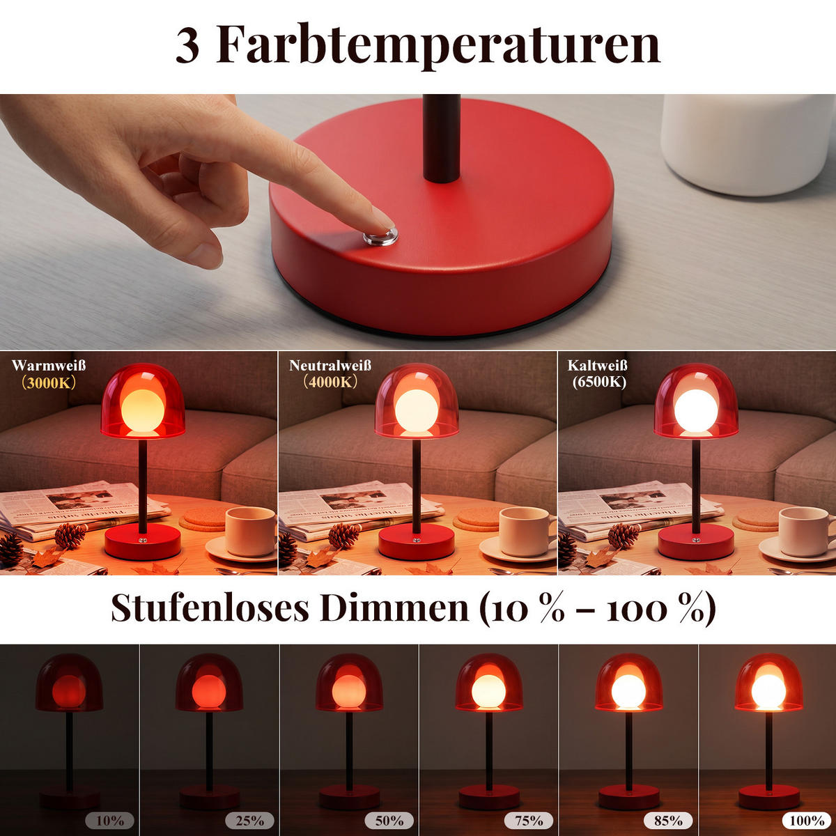 LED STOLNÍ LAMPA 12/12/27 cm - červená, kov/plast (12/12/27cm) - ZMH