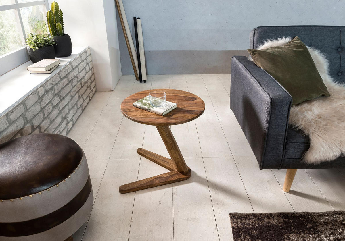 BEISTELLTISCH – Rund Massivholz 50 cm Höhe - Braun, Holz (45/45/50cm) - KADIMA DESIGN