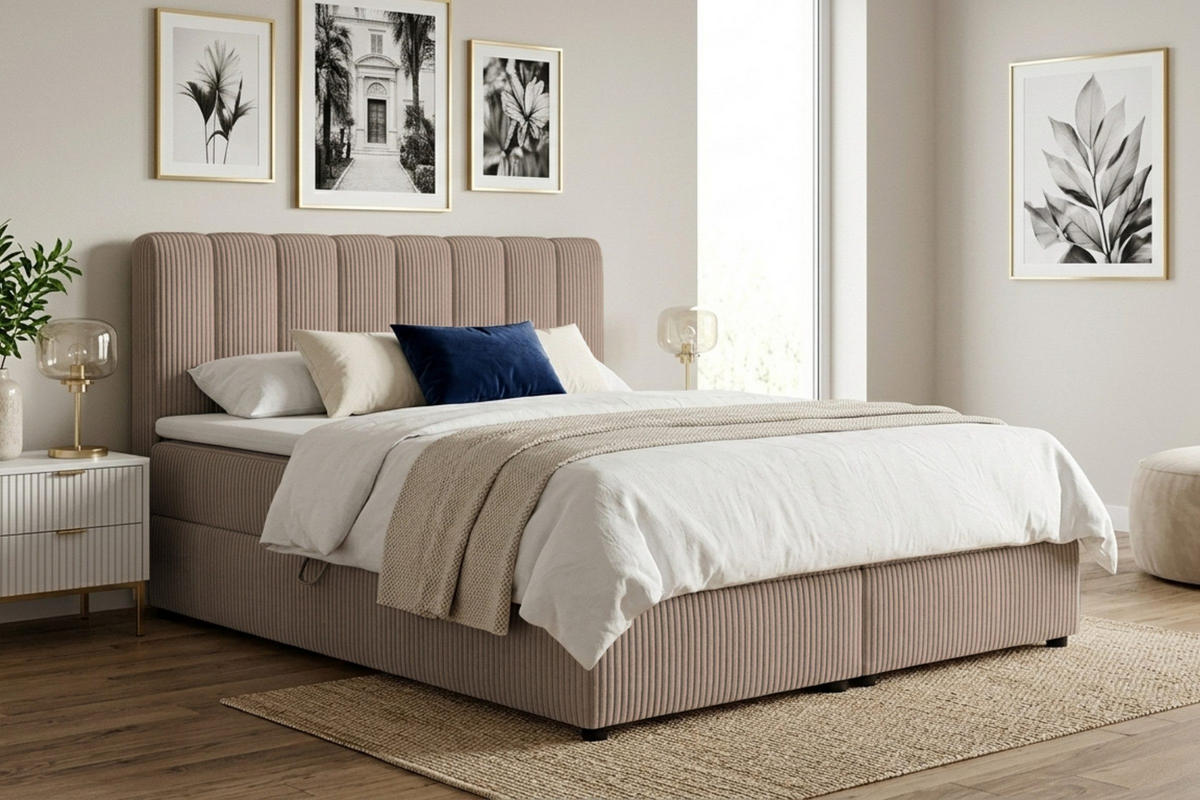 BOXBETT WILL 180/200 in Cord Beige H4 - Beige, Holz/Holzwerkstoff (180/200cm) - Deine Möbel 24