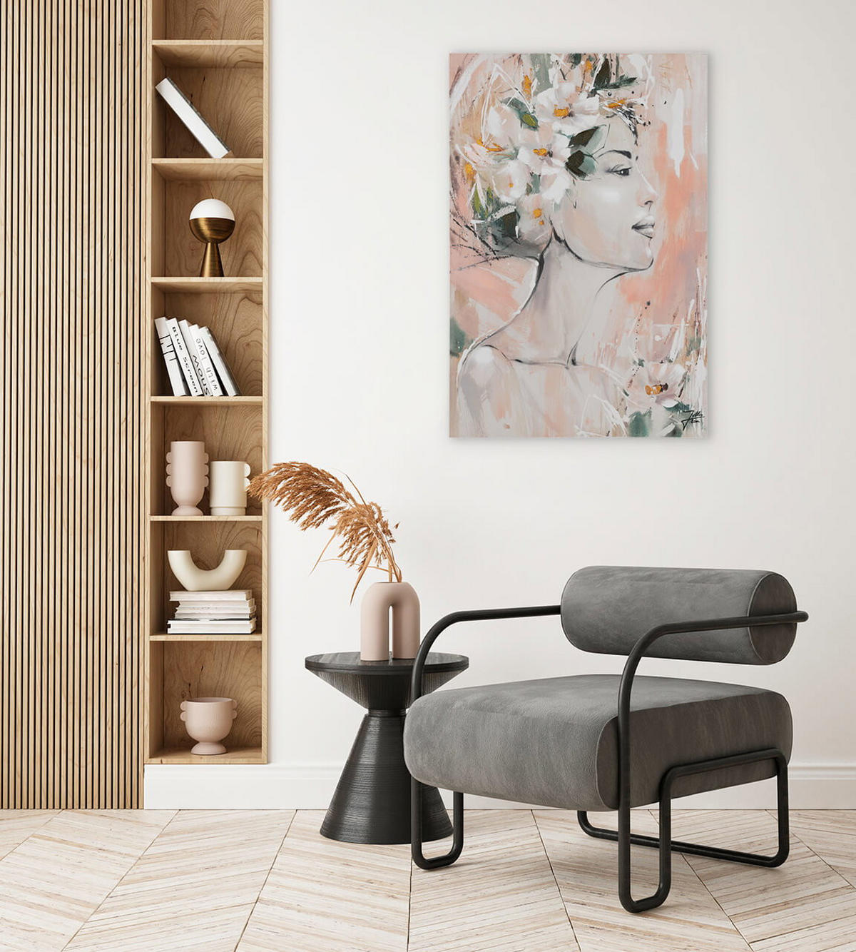 ACRYLBILD HANDGEMALT 60/90 cm - Pink/Beige, Holz/Textil (60/90cm) - KUNSTLOFT