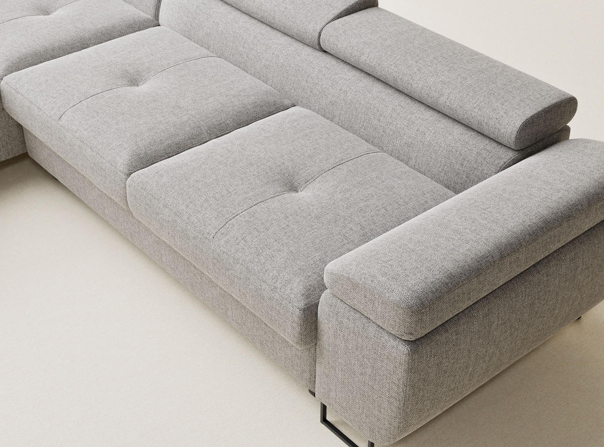 ECKSOFA Concord Beige grau Webstoff - Links Seite - Greige/Schwarz, Holz/Holzwerkstoff (203/277cm) - Maison de Reve