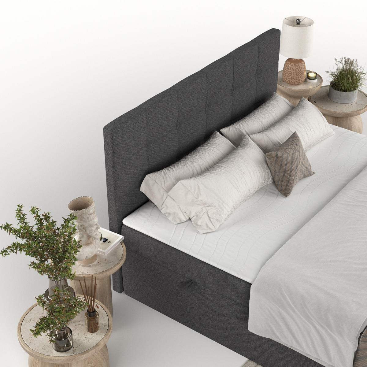 BOXBETT Lean 160/200 cm Anthrazit im Megan Stoff - Anthrazit/Schwarz, Holz/Holzwerkstoff (160/200cm) - AltaBeds