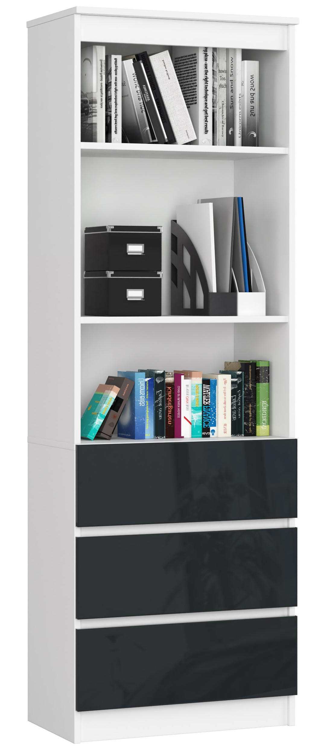 RAUMHIRSCH FURNITURE STOJANOVÁ POLICE bílá, lesklá grafitová 180/60/35