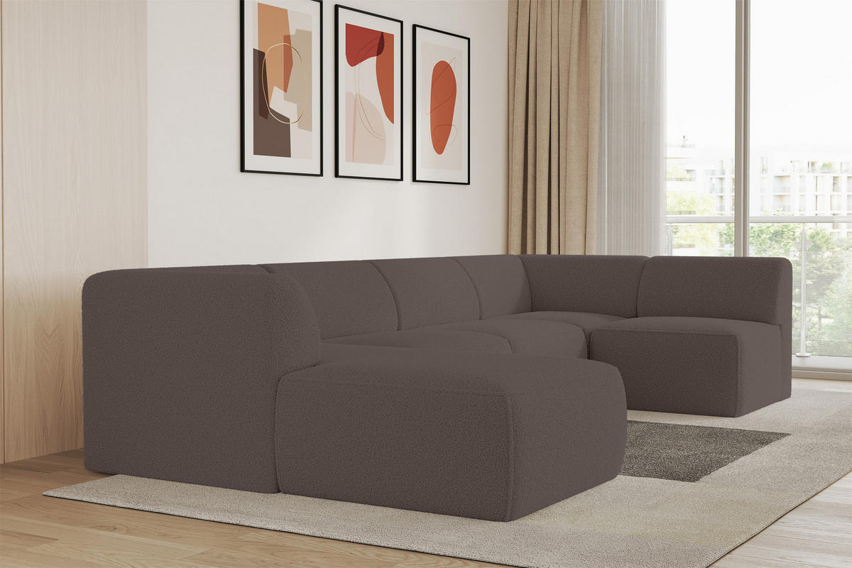 WOHNLANDSCHAFT Ottomane Links MOVO-L 345x180x78 cm Braun Bouclé - Braun, Holzwerkstoff/Kunststoff (345/78/180cm) - ALTDECOR