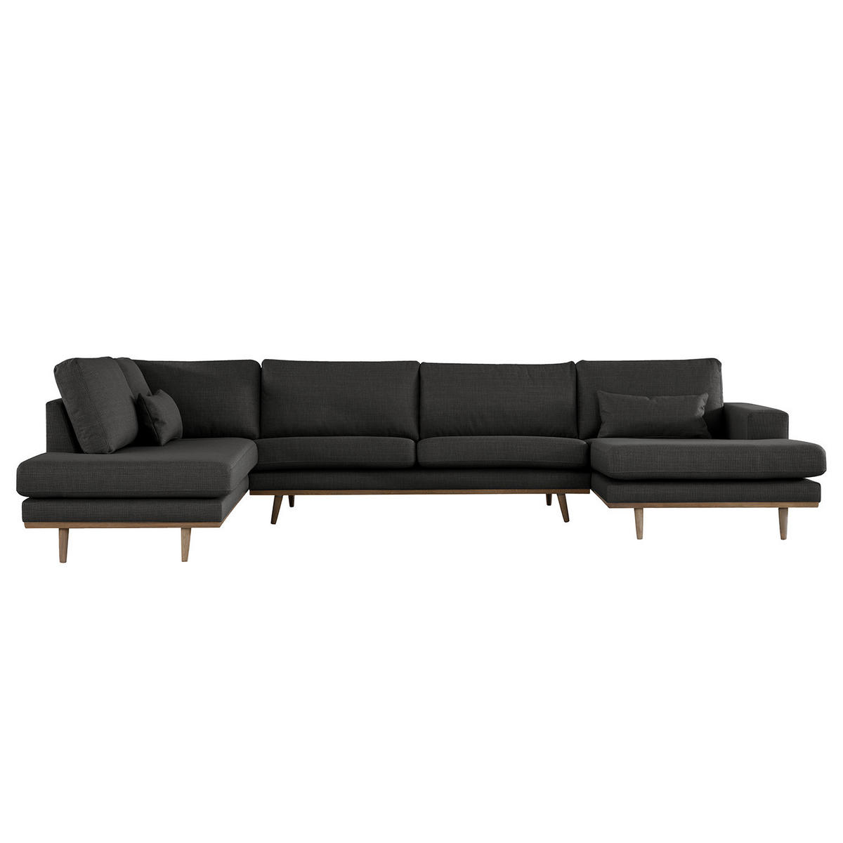 WOHNLANDSCHAFT mit Longchair - Eichefarben/Schwarz, Eichenholz/Textil (371/81/219cm) - home24