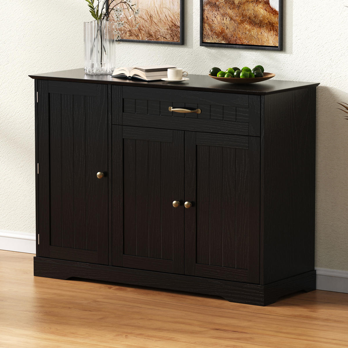 SIDEBOARD mit 3 Türen und Schublade MDF Black - Schwarz, Holzwerkstoff (107/83.4/40cm) - Meubliv