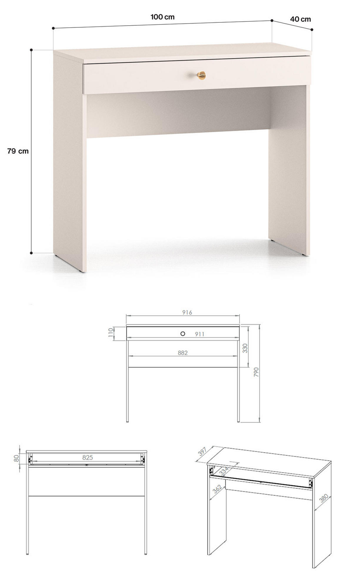 KONSOLENTISCH Selgin Kaschmir 100 / 40 / 79cm - Goldfarben/Creme, Holz/Holzwerkstoff (40/100/79cm) - Feldmann-Wohnen