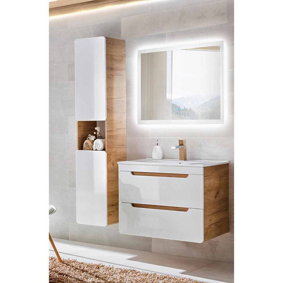 BADMÖBEL-SET 3-TLG. Luton-56 - Weiß, Holzwerkstoff (130/200/46cm) - Lomado