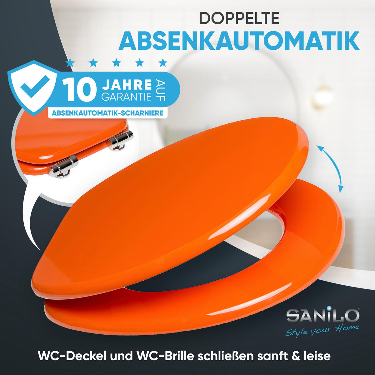 WC-SITZ mit Absenkautomatik Orange - Orange, Holzwerkstoff (38/6/47cm) - Sanilo