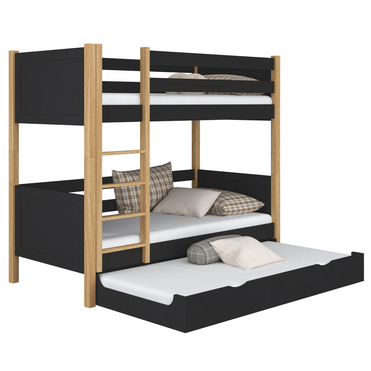 ETAGENBETT N02 mit Matratzenschublade Schwarz / Eiche Natur 120/190 - Schwarz/Eiche Artisan, Naturmaterialien/Holz (120/190cm) - N-Wood