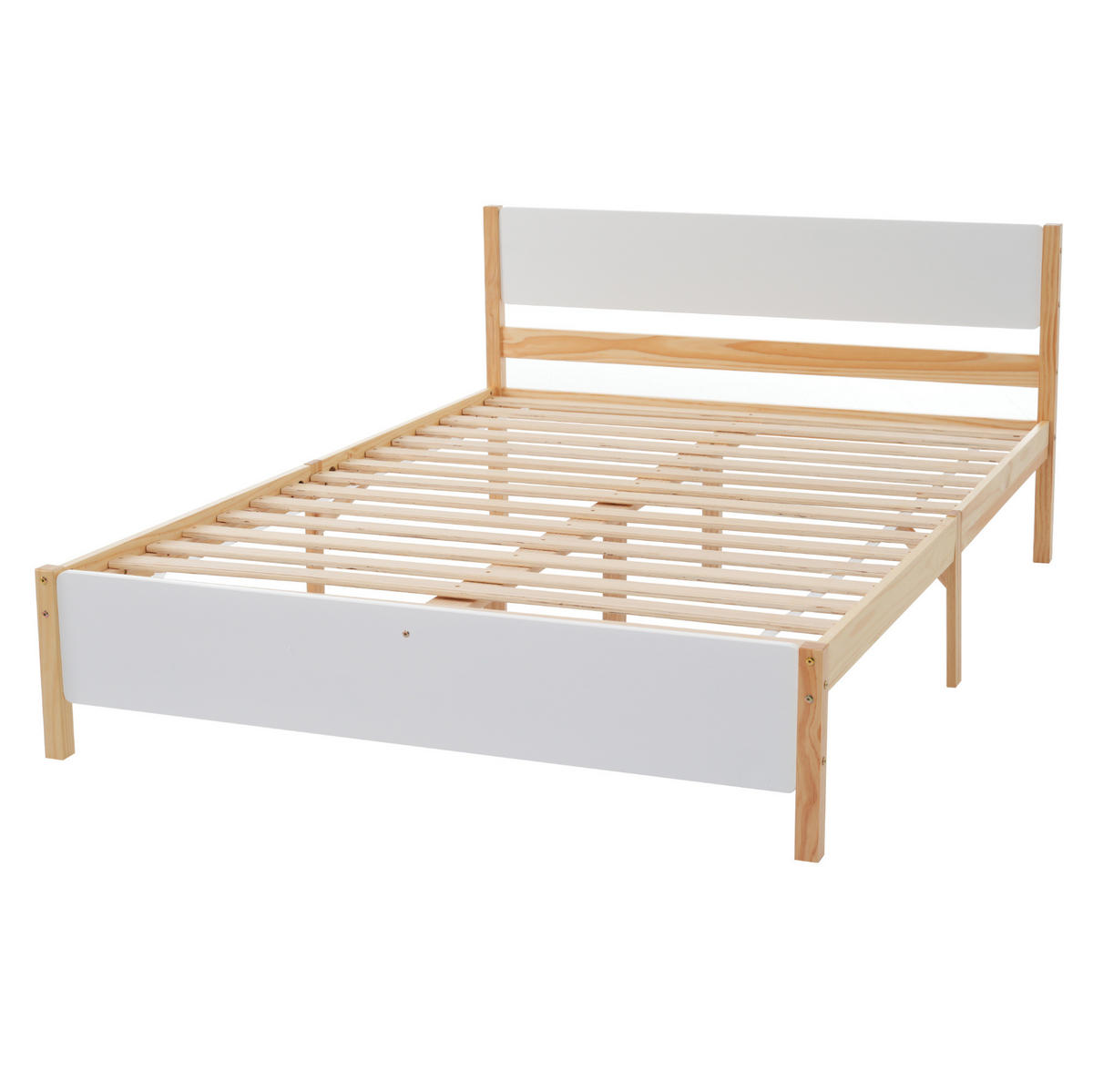 DOPPELBETT aus Kiefer und MDF 140x200 cm Weiß/Natur mit Lattenrost und stabilen Mittelfüßen - Naturfarben, Holz (140/200cm) - Modfu