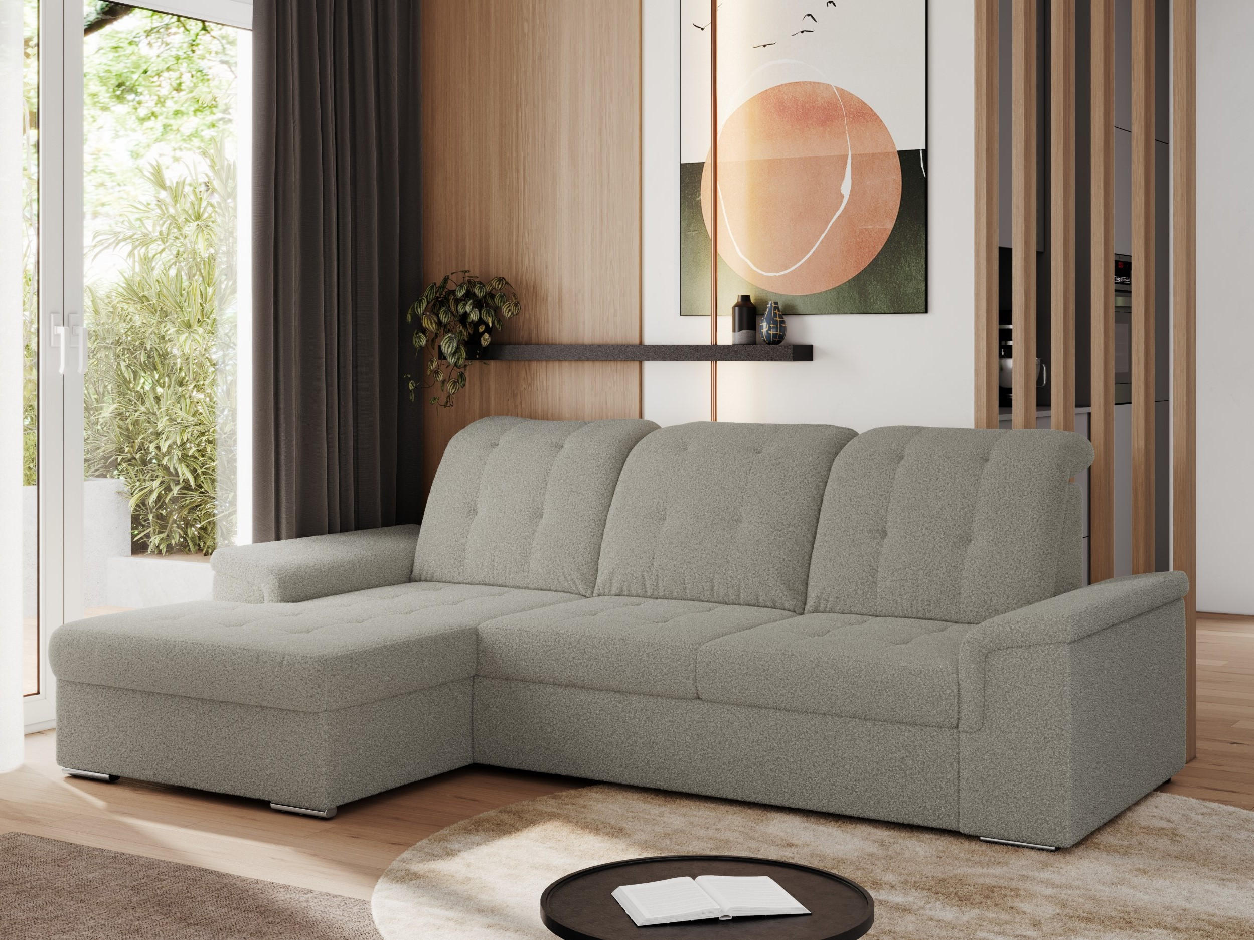 ECKSOFA MADRITO L - Hellgrau Boucle - Links - Silberfarben/Hellgrau, Textil/Metall (160/256cm)