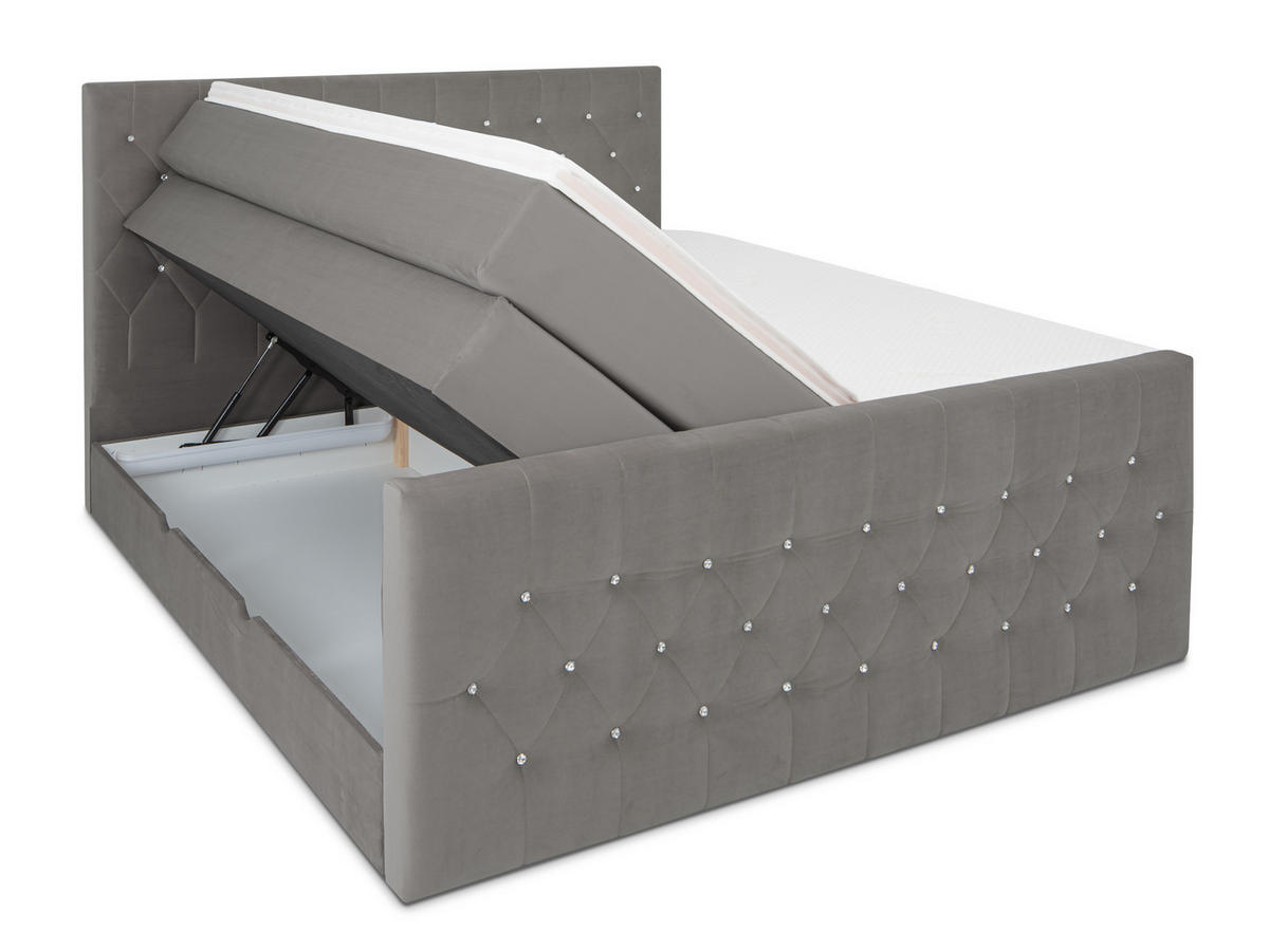 BOXSPRINGBETT Sira Grau 160/200 cm H2/H3 Samt - Grau, Textil (160/200cm) - wonello