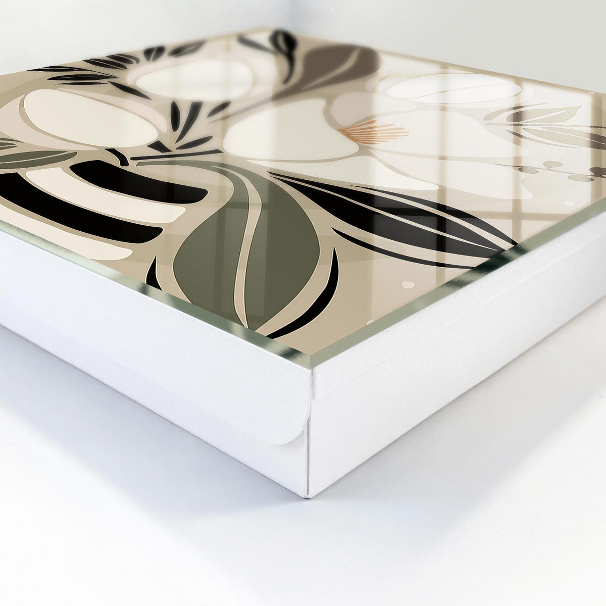 SCHLÜSSELBOX Weiß 30x30 cm – Türöffnung nach rechts - Floraler Minimalismus - Beige, Metall (30/30/5cm) - TULUP