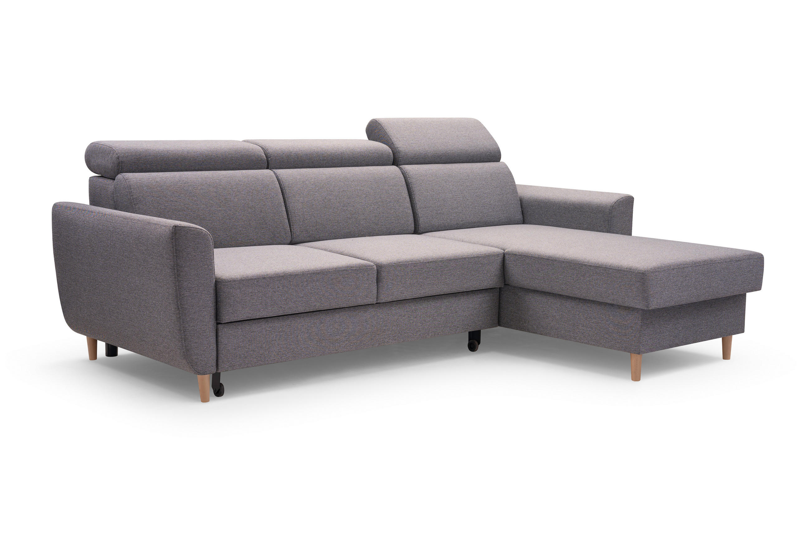 ECKSOFA SAPORE Grau Geflochtener Stoff mit Schlaffunktion - Grau, Holz (235/170cm) - MASSENO