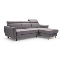 ECKSOFA SAPORE Grau Geflochtener Stoff mit Schlaffunktion - Grau, Holz (235/170cm) - MASSENO