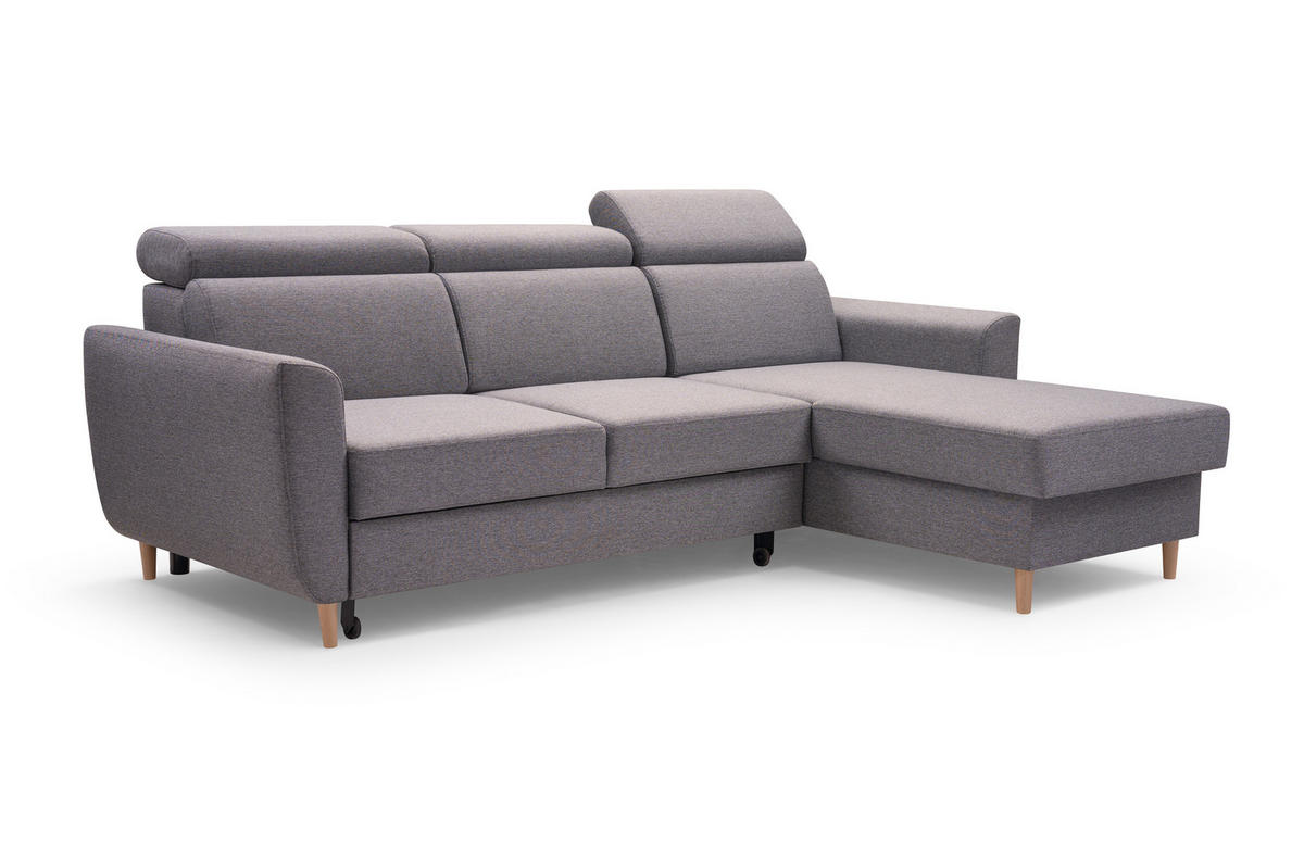 ECKSOFA SAPORE Grau Geflochtener Stoff mit Schlaffunktion - Grau, Holz (235/170cm) - MASSENO