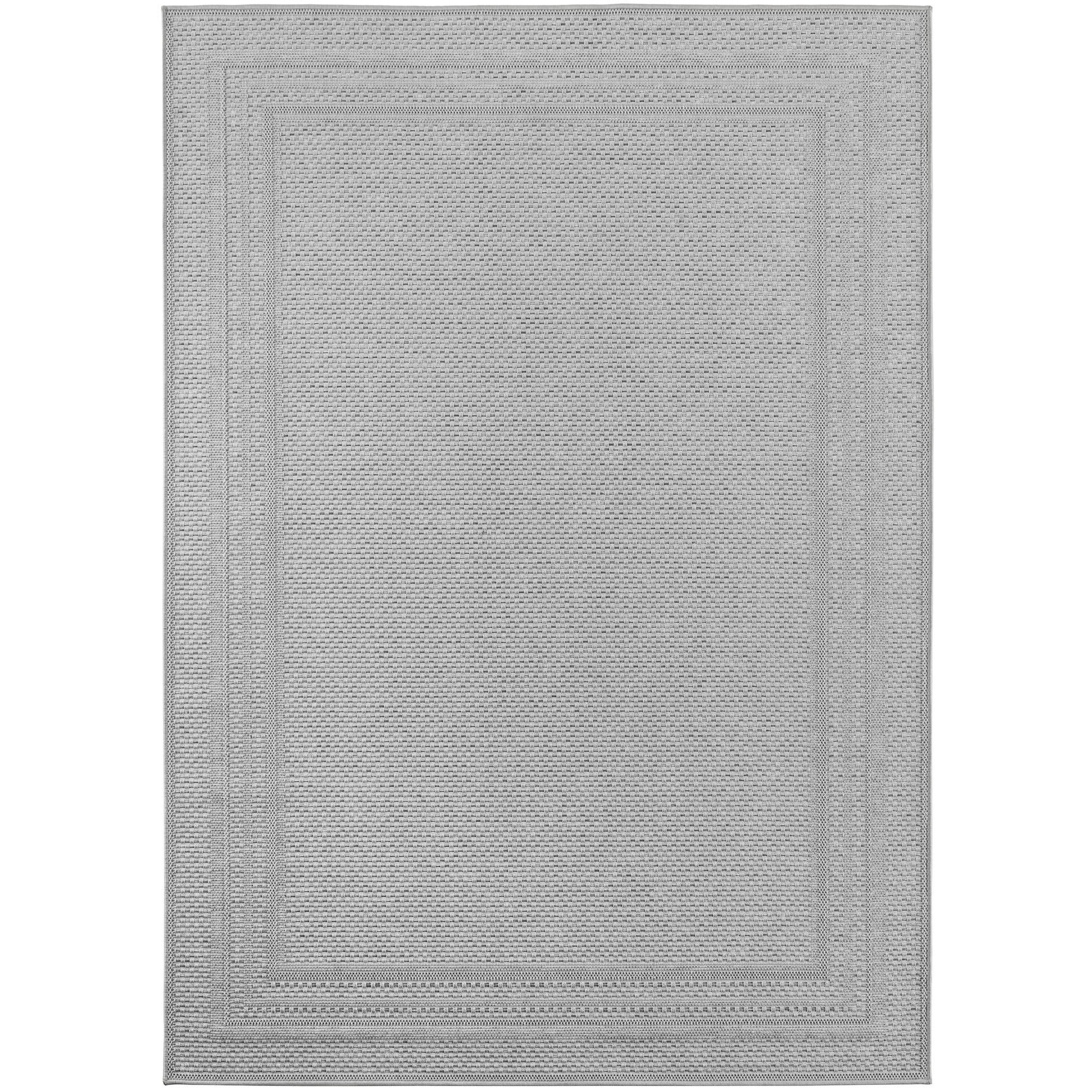 TEPPICH Outdoor Flachgewebe Bordürenmuster Polypropylen Terrasse Grau Rechteckig 160x230 - Grau, Textil (160/230cm) - KADIMA DESIGN