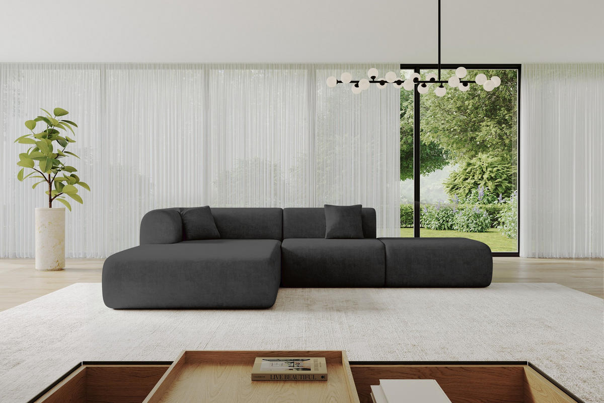 ECKSOFA Ottomane Links OVLY-L 289x176x71 Schwarz Samt - Schwarz, Holzwerkstoff/Kunststoff (176/289cm) - ALTDECOR