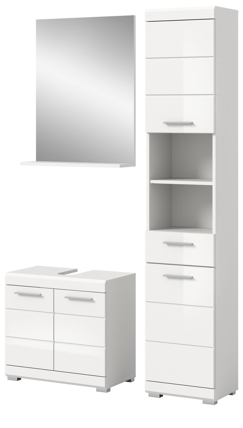 BADMÖBEL-SET weiß Hochglanz 3-teilig 112 cm, Komplettset mit viel Stauraum - Weiß Hochglanz, Glas/Holzwerkstoff (112/191/34cm) - Inn.Furn