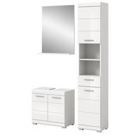 BADMÖBEL-SET weiß Hochglanz 3-teilig 112 cm, Komplettset mit viel Stauraum - Weiß Hochglanz, Glas/Holzwerkstoff (112/191/34cm) - Inn.Furn
