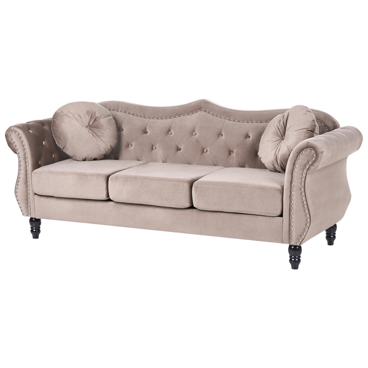 3-SITZER-SOFA Samtstoff Taupe Skien - Taupe, Textil (204/86/78cm) - Beliani