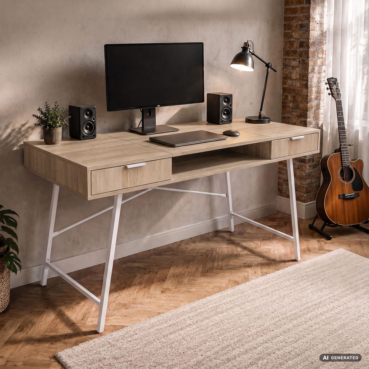 SCHREIBTISCH ARDEN 120 cm Sonoma Eiche - Weiß/Sonoma Eiche, Holzwerkstoff (120/50/80.5cm) - Akord