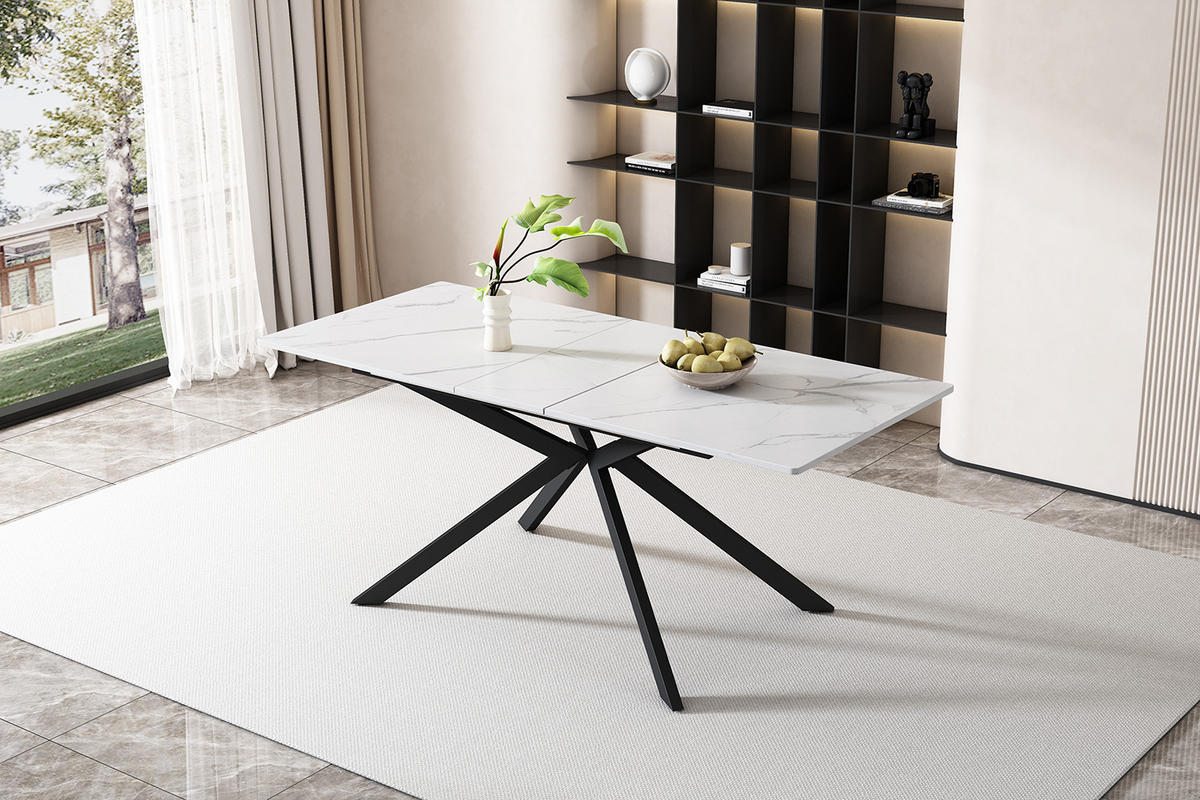 ESSTISCH Erweiterbar Marmor Schwarz Weiss 150-180x70x76cm - Weiß, Holzwerkstoff (180/70/76cm) - FLIEKS