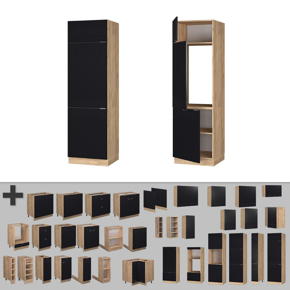 SKŘÍŇKA NA CHLADNIČKU Fame-Line, černé pruhy, 60 cm - medově dubová/černá, kompozitní dřevo (60/206.8/58.1cm) - Vicco