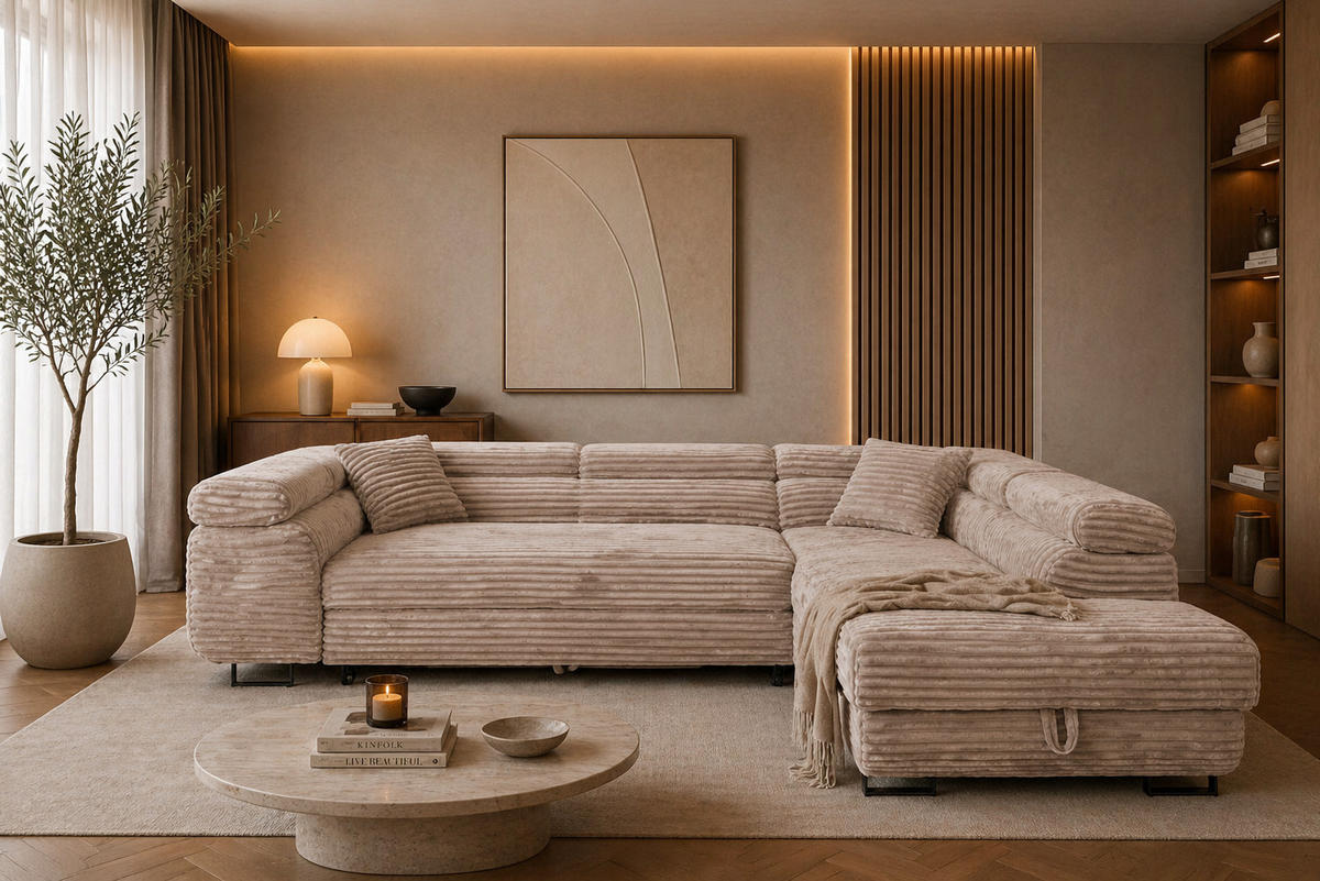 ECKSOFA SERENA L Rechts mit Stauraum, Beige - Beige, Textil (205/275cm) - KS Home Concept