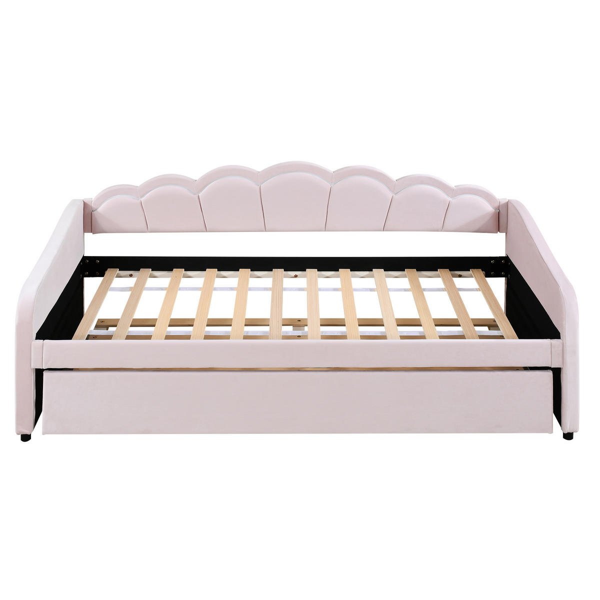 BETT 90/200 cm aus Samt in Rosa mit Ausziehbett und LED-Beleuchtung - Rosa, Textil (90/200cm) - Flora Grace