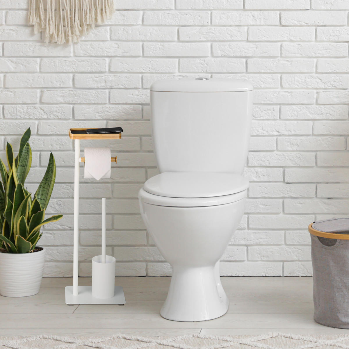 WC-GARNITUR - Hellbraun, Holz/Kunststoff (23/65/18cm) - Relaxdays