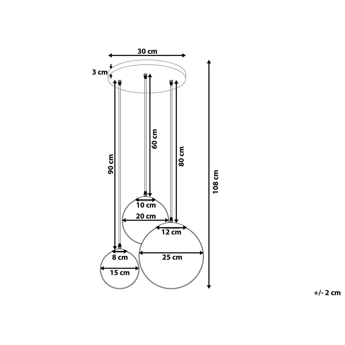 HÄNGELEUCHTE 3er-Set Ladon 25-25/20-20/15-15/108 cm - Transparent, Glas (25/25/108cm) - Beliani