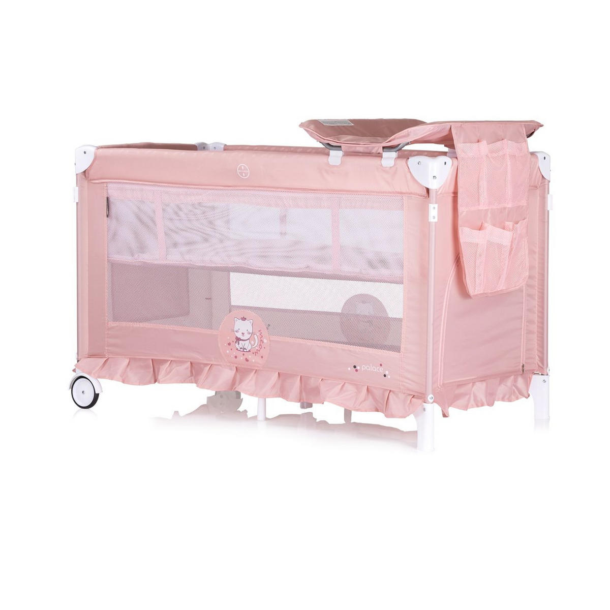 REISEBETT Palace, Baldachin pink Moskitonetz zwei Ebenen Wickelauflage - Rosa, Kunststoff (60/120cm) - Chipolino