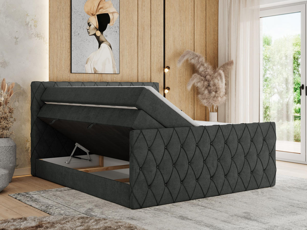 BOXSPRINGBETT MIREN KING DUO 120/200 Dunkelgrau Struktur - H3 - Dunkelgrau, Holz/Textil (120/200cm) - MKS