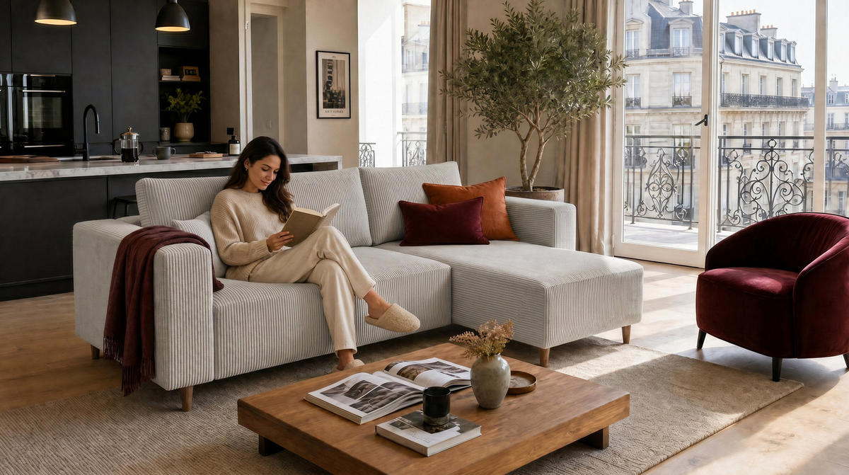 ECKSOFA mit Schlaffunktion und Bettkasten Rio, Ecksofa Cordstoff Hellgrau, Ottomane Universal, 249x142 cm - Hellgrau, Textil (249/142cm) - Marpur