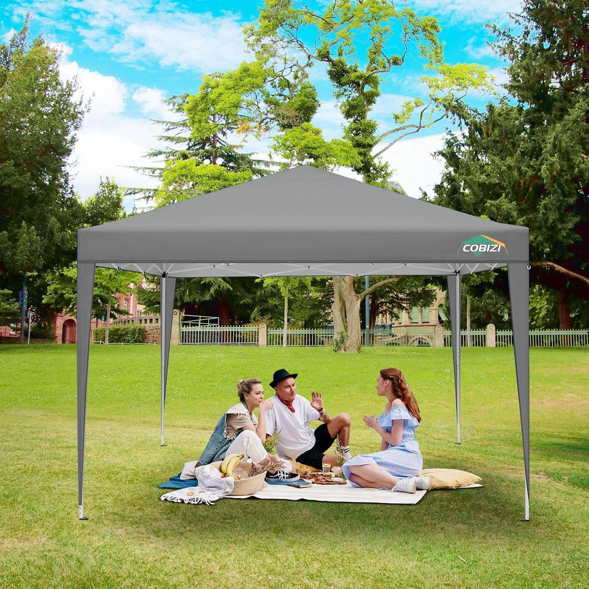 FALTPAVILLON 3x3m Tief Grau Wasserdicht mit 4 Seitenwänden - Grau, Textil (300/260/300cm)