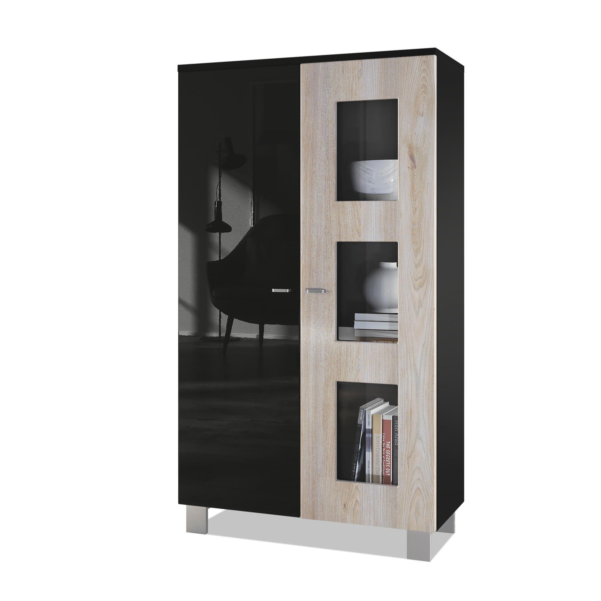VITRINE Denjo Tür in Eiche Nordic - Silbereichenfarben, Holzwerkstoff (71/129/35cm) - Vladon