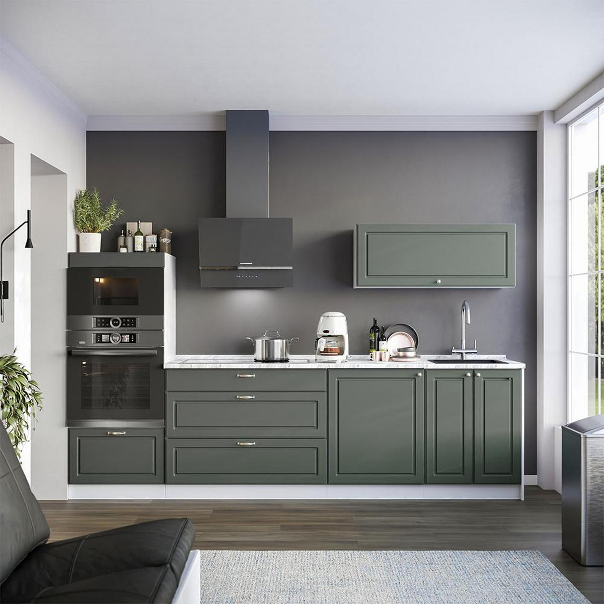 KÜCHENUNTERSCHRANK Fame-Line, Grün-Gold Landhaus/Weiß, 100 cm, AP Eiche - Weiß/Grün, Holzwerkstoff (100/82/60cm) - Vicco