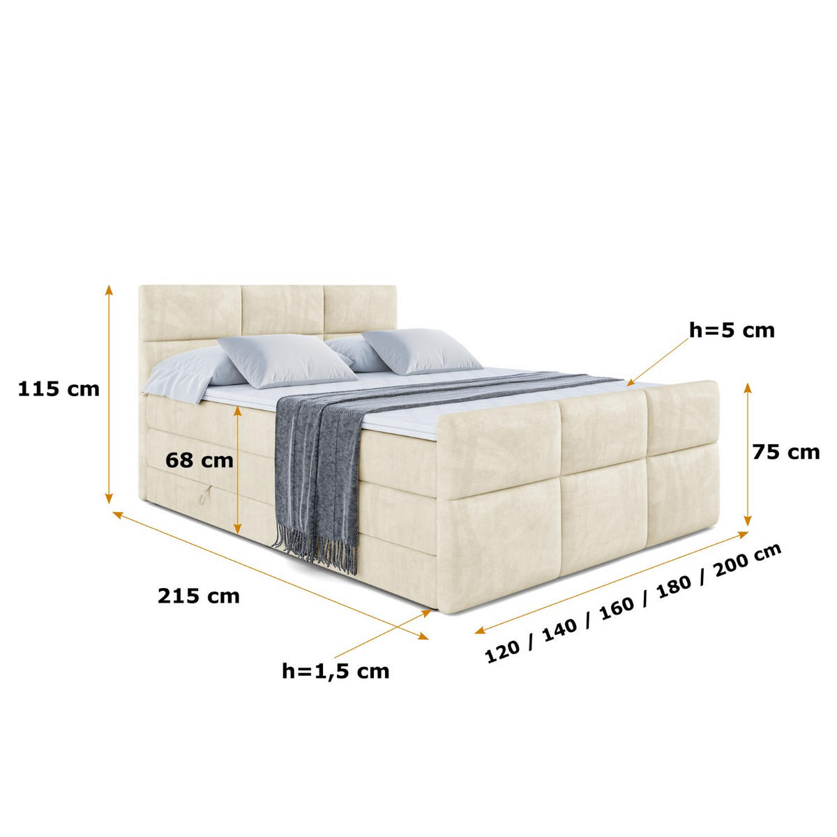 BOXSPRINGBETT OHIO-Z KING - 180x200 - H3/H4 - Beige - Beige, Holzwerkstoff (180/200cm) - ALTDECOR