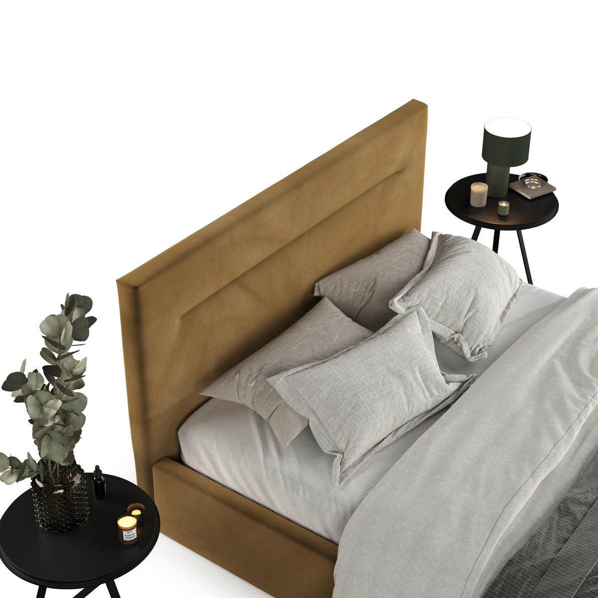 POLSTERBETT Liline 160/200 cm Honiggelb im Kronos Stoff - Schwarz/Naturfarben, Holz/Holzwerkstoff (160/200cm) - AltaBeds