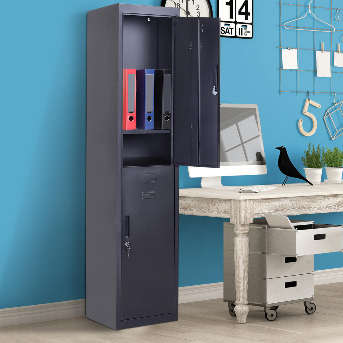 SPINDSCHRANK DE-16731 4 Ebenen mit 2 abschließbaren Türen Schwarz - Grau, Metall (38/180/46cm) - ComfortXL