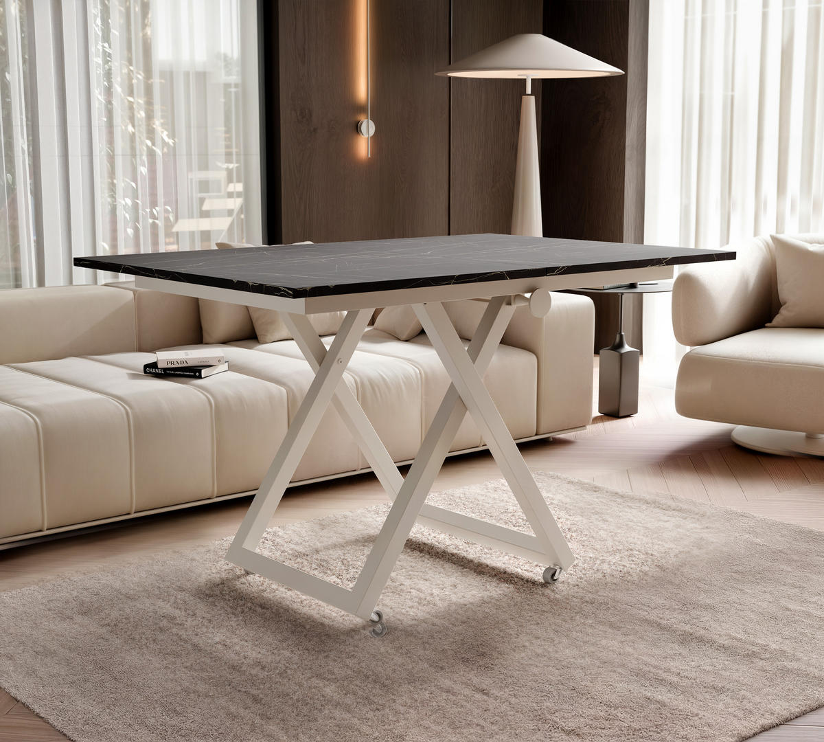 COUCHTISCH ARIA 120-160/80 cm, Höhenverstellbar, Kaschmir / Grigia Pietra (Steingrau) - Kaschmir/Grau, Holzwerkstoff/Metall (120/80/38cm) - Idohome