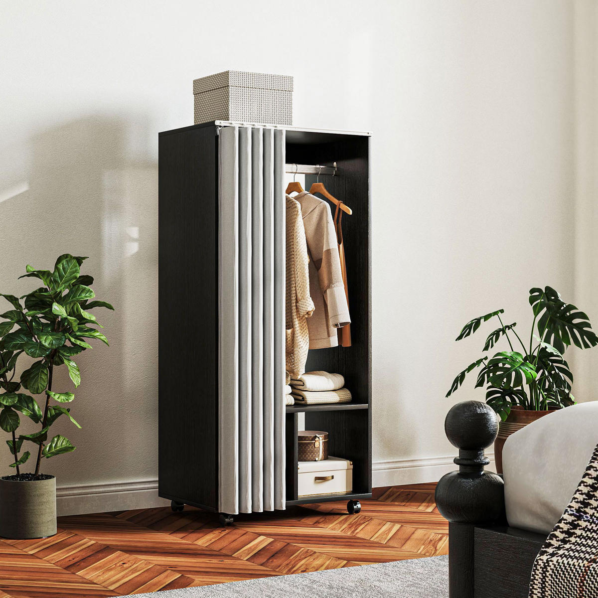 KLEIDERSCHRANK Schwarz 1 Stück - Schwarz, Holzwerkstoff (40/128/60cm) - GiPP